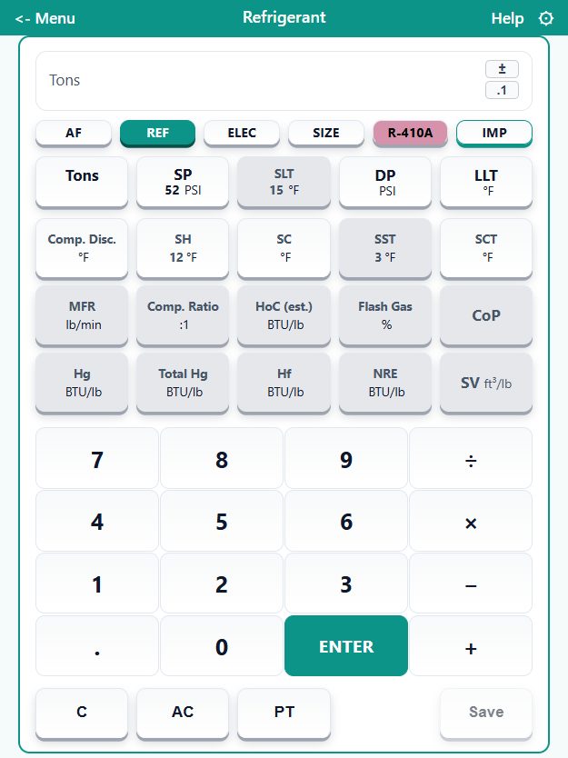 HVAC Lens superheat and subcooling calculator on a phone